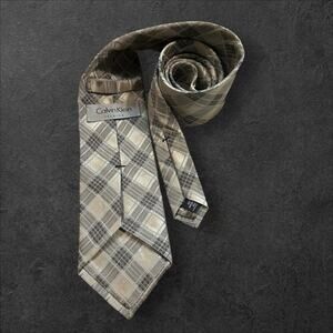 Calvin Klein Men's Premium Gold Plaid Stitch Tie 100% Silk